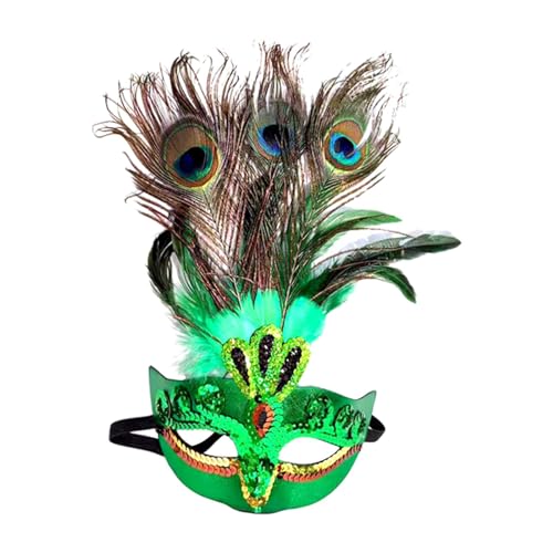 Harilla Pfauenfeder-Maske, halbe Gesichtsmaske, glänzende Maskerade-Federmaske, Halloween-Maske für Club, Abschlussball, Tanznacht, Kostüm, Unisex, GRÜN, PVC-Verbundstoff von Harilla