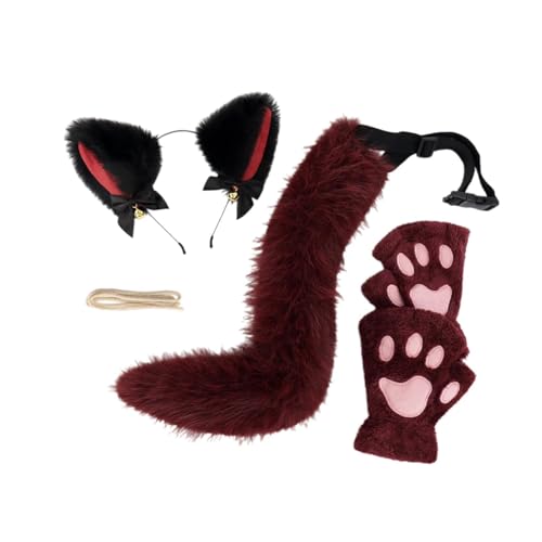 Harilla Plüsch-, Pfoten und Schwanz-Set, Tier-Cosplay-Set für Feiertage, Karneval, Abschlussball, Rot Schwarz Harilla Plüsch-, Pfoten und Schwanz-Set, Tier-Cosplay-Set für Feiertage, Karneval, Abschlussball, Rot Schwarz von Harilla