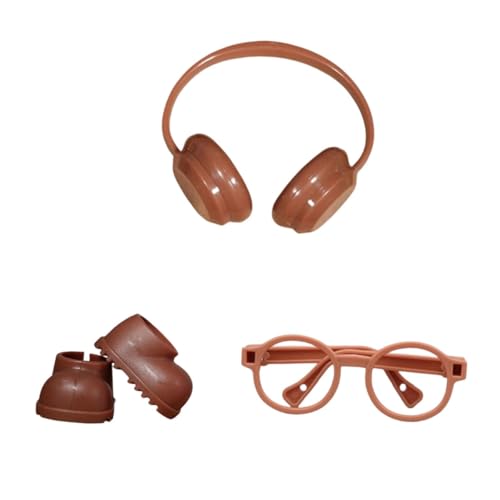 Harilla Puppen-Regenstiefel, Kurze Schuhe, handgefertigte, Bequeme DIY-Foto-Requisiten, Ankleidespielzeug mit Kopfhörerbrille für 6,69 Zoll, Braun von Harilla
