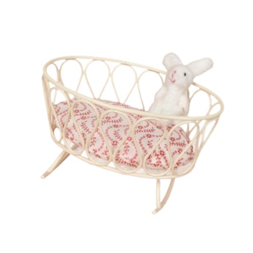 Harilla Puppenhaus-Babypuppenbett, Simulations-Miniatur-Babypuppen-Wiegenbett im Maßstab 1:12, Lebensszenen-Zubehör, Weißer Hase Harilla Puppenhaus-Babypuppenbett, Simulations-Miniatur-Babypuppen-Wiegenbett im Maßstab 1:12, Lebensszenen-Zubehör, Weißer Hase von Harilla