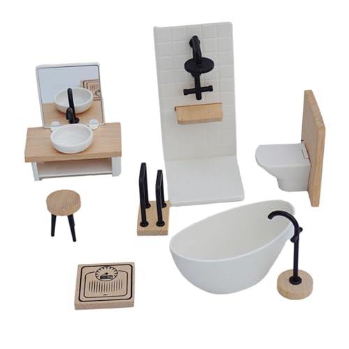 Harilla Puppenhaus-Badezimmer-Set im Maßstab 1:12, DIY-Handwerk, Puppenhaus-Dekoration, Miniatur-Badezimmermöbel, für Kinder, die so tun, als würden sie von Harilla