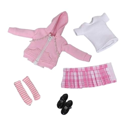 Harilla Puppenuniform-Sets, Maßstab 1:12, Figuren-Kleidungsset, Outfit, Mantel, Rock, Reißverschluss, Kapuzenpullover für den Heimgebrauch, Schlafzimmer, Rosa Mantel von Harilla