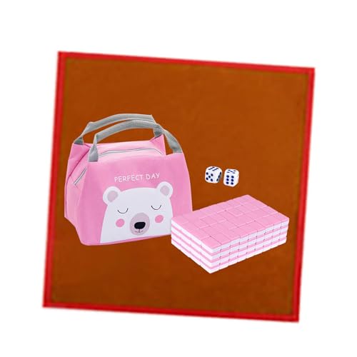 Harilla Reise-Mahjong-Set, tragbar, mit Lineal, 2 Würfeln, Tragetasche, Mini-Mahjong, chinesisches Mahjong-Spielzeug-Set, 26 mm, für Erwachsene und Kinder, ROSA von Harilla