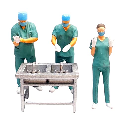 Harilla Simulation Doctor Miniatures 1/87 Resin Nurse Pushing Bed Ornament Handbemalte DIY Mikrolandschaften Modellzubehör Bed Patient Tool Cart von Harilla