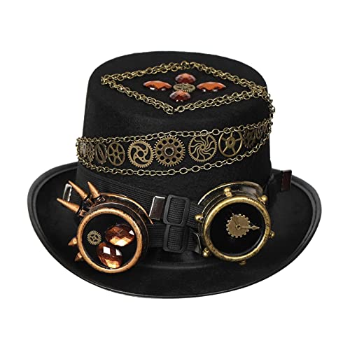 Harilla Steampunk Zylinder Halloween Hut Unisex Gothic Schwarz Fedora Hut Steampunk Hut für Maskerade Festival Kostüm Parade Kostümzubehör, 60-61cm Harilla Steampunk Zylinder Halloween Hut Unisex Gothic Schwarz Fedora Hut Steampunk Hut für Maskerade Festival Kostüm Parade Kostümzubehör, 60-61cm von Harilla