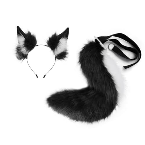 Harilla Stirnband mit Ohren und Schwanz, Geschenk, süßer Langer Schwanz für Party-Rollenspiele, Bühnenauftritte, Schwarz-Weiss Harilla Stirnband mit Ohren und Schwanz, Geschenk, süßer Langer Schwanz für Party-Rollenspiele, Bühnenauftritte, Schwarz-Weiss von Harilla