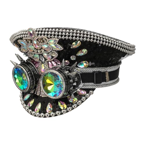 Harilla Strass Brauthut Gothic Cap Glitzer mit Brille Partyhut Kopfbedeckung für Halloween Urlaub Strand Festival Braut Hochzeit, Schwarz von Harilla