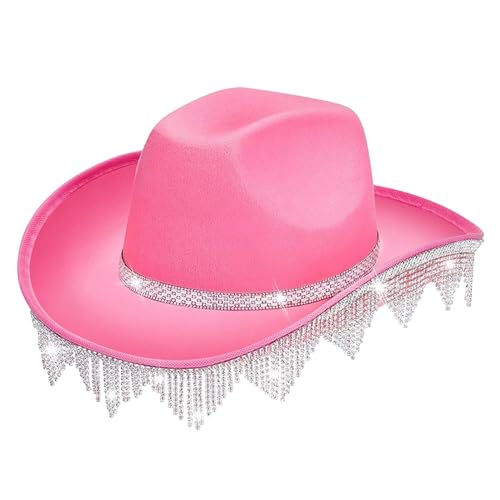 Harilla -Strass-Quasten, Cowboy-Hut, Jazz-Mütze, breite Krempe, Cowgirl-Hut für Maskerade-Requisiten, Kostüm, Karneval, ROSA von Harilla