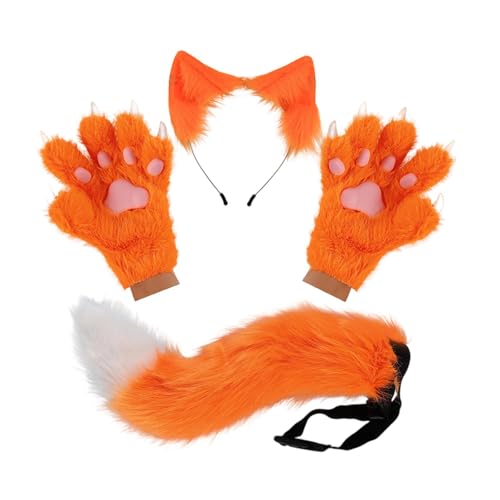 Harilla Tierohr-Stirnband, Schwanzhandschuhe-Set, verkleiden Sie Sich mit Plüschohr-Stirnband für Feiern, Orange von Harilla