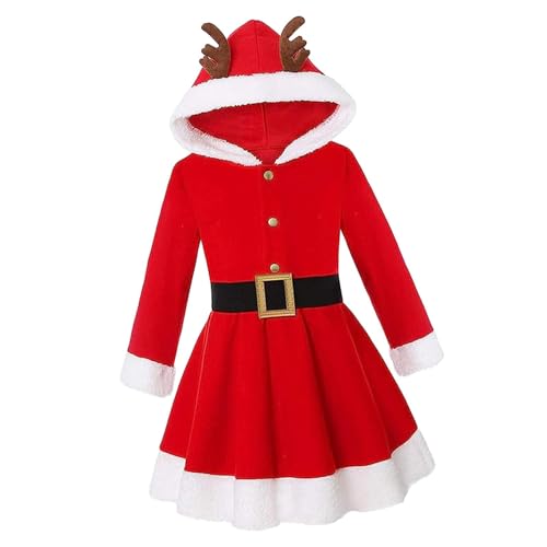 Harilla Weihnachtskostüm Elch für Damen und Mädchen, Weihnachtskleid mit Kapuze, Weihnachtsoutfits, rotes Kleid, elegant für Festlichkeiten, Maskerade, 120cm von Harilla