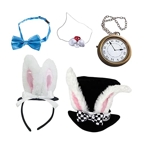 Harilla White Rabbit Costume Top Hat Bowtie Clock für Unisex-Frauen-Party-Anzieh-Events von Harilla