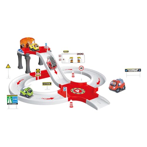 Harilla Zusammengebautes Spielzeug Garage Parkplatz Abenteuer Spielzeug Cartoon Fahrzeug Spielset für 4-6 Jahre alte multifunktionale Vorschulkampfspiel, Feuerwehrauto von Harilla