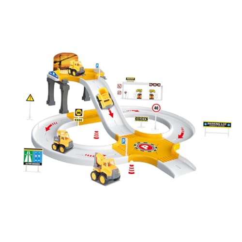 Harilla Zusammengebautes Spielzeug Garage Parkplatz Abenteuer Spielzeug Cartoon Fahrzeug Spielset für 4-6 Jahre alte multifunktionale Vorschulkampfspiel, Gelbingenieurauto von Harilla