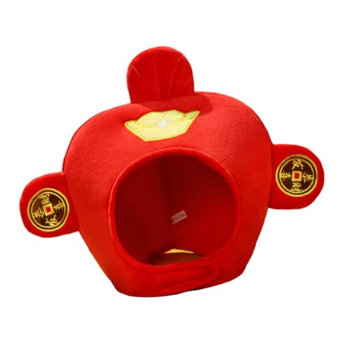 Harilla weicher Plüschhut Gott des Reichtums Hut chinesisches Neujahr Kopfschmuck verkleiden Neuheit rote Kleidung Hut Barren Hut für Rollenspiele von Harilla