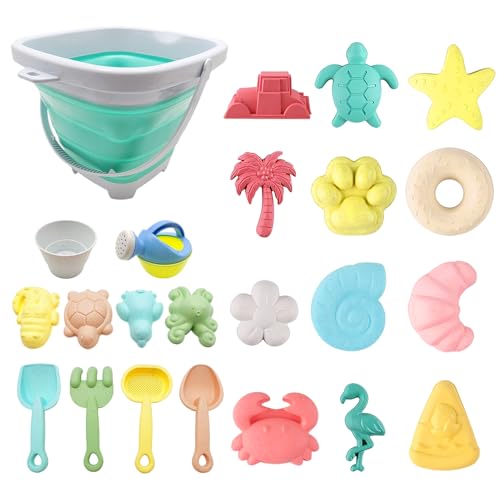 HarnyLoom 23 Stück Strandspielzeug Set, Sand Spielzeug mit Eimer und Schaufel, Falteimer Kinder mit Form, Strand Spielzeug Kinder für Drinnen und Draußen (Blau) von HarnyLoom