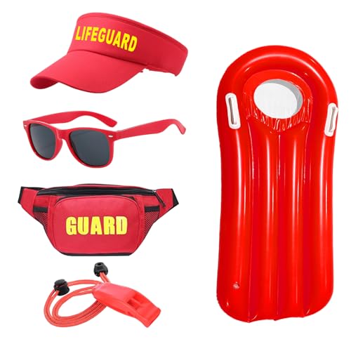 5Pcs Baywatch Kostüm für Herren und Damen, Rettungsschwimmer Kostüm Lifeguard Gürteltasche Rettungsboje Hut Sonnenbrille Strandparty Schwimmbad Meer Cospaly (Frauen) von HarnyLoom