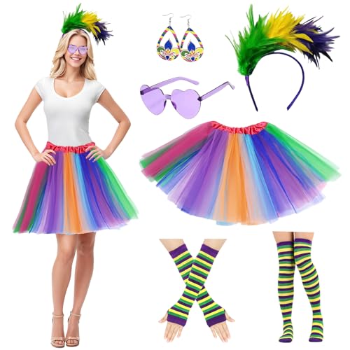 Regenbogen Kostüm Damen, Tüllrock Regenbogen Kleid 80er Jahre Kostüm Bunt Rock Outfit Regenbogen Haarreif Socken Sonnenbrille Handschuhen für Karneval Faschingskostüme Mottoparty(Regenbogen 2) Regenbogen Kostüm Damen, Tüllrock Regenbogen Kleid 80er Jahre Kostüm Bunt Rock Outfit Regenbogen Haarreif Socken Sonnenbrille Handschuhen für Karneval Faschingskostüme Mottoparty(Regenbogen 2) von HarnyLoom