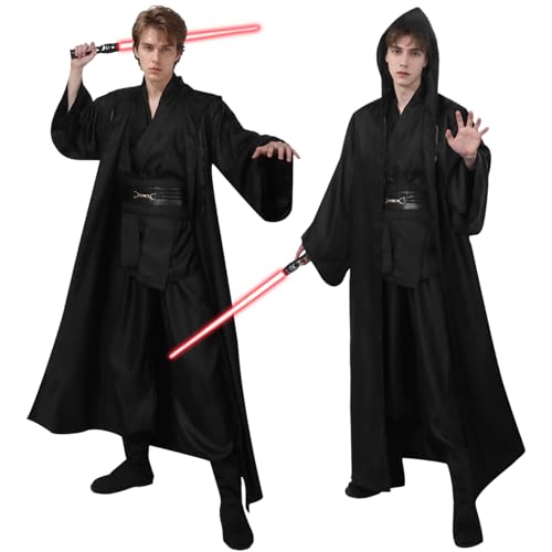 Erwachsene Kinderkostüm Krieger Kostüm Tunika Umhang Kapuze Schwarz Braun, Karneval Halloween Verkleidung Militär Set Herren Damen Accessoire Cartoon Cosplay (Schwarz, M) von HarnyLoom