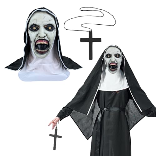 HarnyLoom Nonne Gruselige Halloweenmaske für Frauen Erwachsene und Männer, Horrorkiller-Latexmaske mit Haaren, Horrorkostüm-Requisite, realistische Terrormaske, neue Halloween-Mottoparty (Color 5) HarnyLoom Nonne Gruselige Halloweenmaske für Frauen Erwachsene und Männer, Horrorkiller-Latexmaske mit Haaren, Horrorkostüm-Requisite, realistische Terrormaske, neue Halloween-Mottoparty (Color 5) von HarnyLoom