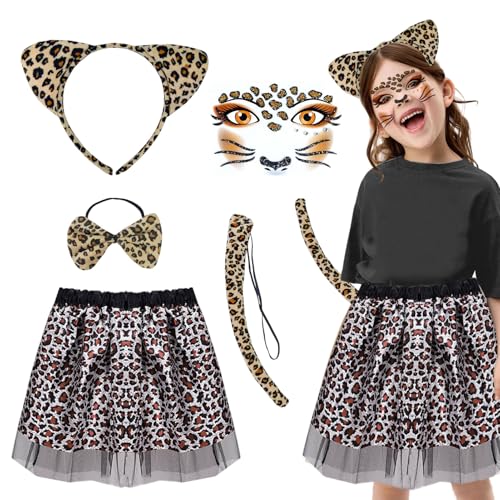 Leoparden Kostüm Kinder, Tierkostüm Set Tutu-Rock Mädchen mit Tierohren Stirnband Schwanz Fliege Verkleidungskiste Kinder Kleinkinder Karneval Halloween Weihnachten Cosplay Leoparden Kostüm Kinder, Tierkostüm Set Tutu-Rock Mädchen mit Tierohren Stirnband Schwanz Fliege Verkleidungskiste Kinder Kleinkinder Karneval Halloween Weihnachten Cosplay von HarnyLoom
