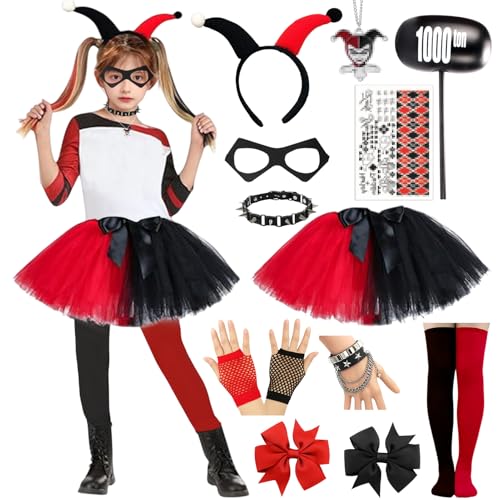 Quinn Kostüm Kinder, Clown Kostüm Mädchen Suicide Tutu Stirnband Haarschleife Socken Aufblasbarer Baseballschläger Aufkleber Handschuhe Karneval Cosplay Faschings Halloween Quinn Kostüm Kinder, Clown Kostüm Mädchen Suicide Tutu Stirnband Haarschleife Socken Aufblasbarer Baseballschläger Aufkleber Handschuhe Karneval Cosplay Faschings Halloween von HarnyLoom
