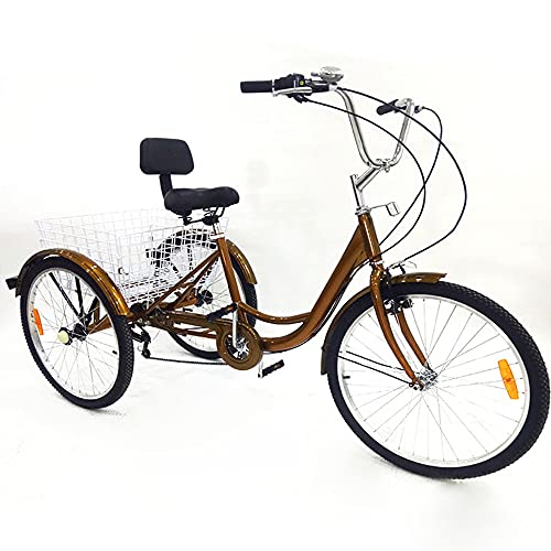 Dreirad für Erwachsene, Dreirad 24 Zoll Fahrrad mit Korb 3 Rad Fahrrad für Erwachsene Adult Tricycle 3-Rad-Dreirad-Ohne Licht,Geschenke für Familie (Gold) von HaroldDol