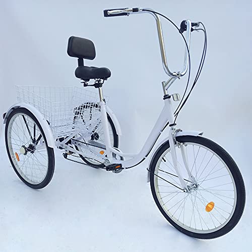 Dreirad für Erwachsene, Dreirad 24 Zoll Fahrrad mit Korb 3 Rad Fahrrad für Erwachsene Adult Tricycle 3-Rad-Dreirad-Ohne Licht,Geschenke für Familie (weiß) von HaroldDol