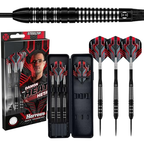 Harrows Damon Heta 90% Tungsten Steel Tip Darts Set 21g, 23g & 25g | Inklusive schwarzer Alamo Schäfte, Damons Signatur Harrows Flights & Reiseetui (23g) Harrows Damon Heta 90% Tungsten Steel Tip Darts Set 21g, 23g & 25g | Inklusive schwarzer Alamo Schäfte, Damons Signatur Harrows Flights & Reiseetui (23g) von Harrows