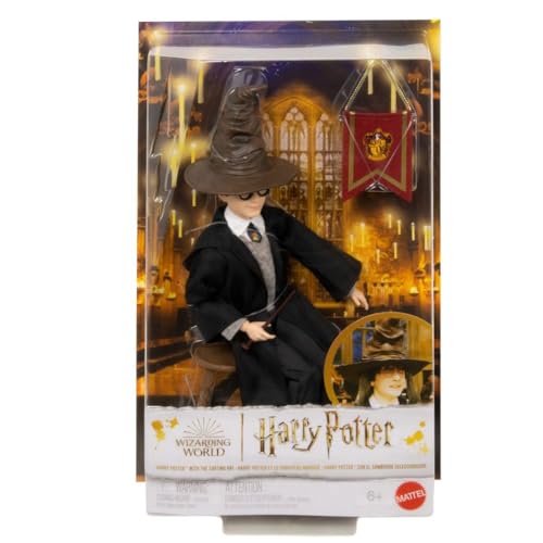 Mattel HARRY POTTER - Titelfigur mit beweglichen Gelenken, Gryffindor-Robe und Zubehör und sprechendem Hut, detailgetreu nachempfunden aus dem Film, für Fans ab 6 Jahren, HND78 von Mattel