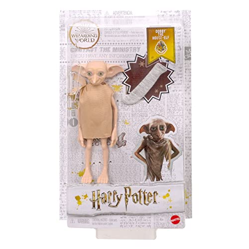 Mattel Harry Potter Sammelfigur Dobby der Hauself in altes Leintuch gekleidet, mit Socke als Zubehörteil, als Geschenk für Sammler und Kinder ab 6 Jahren, GXW30 von Mattel