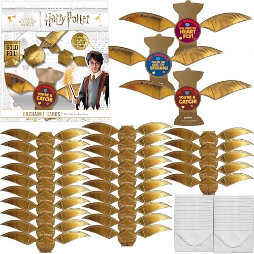Harry Potter Golden Snitch Valentinstagskarten-Set für Kinder, 28 Karten und Umschläge, glänzende Goldfolie, Schnatzkarten mit lustigen Grüßen, ideal für Schule, Klassenzimmer, Austauschpartys, Jungen Harry Potter Golden Snitch Valentinstagskarten-Set für Kinder, 28 Karten und Umschläge, glänzende Goldfolie, Schnatzkarten mit lustigen Grüßen, ideal für Schule, Klassenzimmer, Austauschpartys, Jungen von Harry Potter