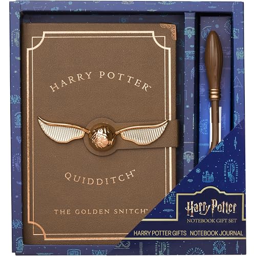 Harry Potter Notizbuch Set für Kinder, Fans, Tagebuch A5 mit Besenstab-Stift Goldener Schnatz, Schreibwaren Set, Schulsachen (Braun Zauberstab-Stift) von Harry Potter