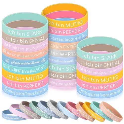 Harrycle 36 Stück Kinder Motivationsarmbänder Silikon Armbänder mit Positiven Sprüchen Mutmacher Geschenk Motivierende Gummiarmbänder Party Mitgebsel für Teenager Kollegen Mitarbeiter Erwachsene von Harrycle
