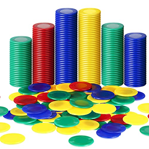 Harrycle 400 Stück Kunststoff Pokerchips Spielchips 4 Farben Zählchips für Kinder Spiel Mathematik Zählen Bingospiel Blanko Kunststoffzähler für Kinder Belohnung (Rot, Blau, Grün, Gelb, 0,86 Zoll) von Harrycle