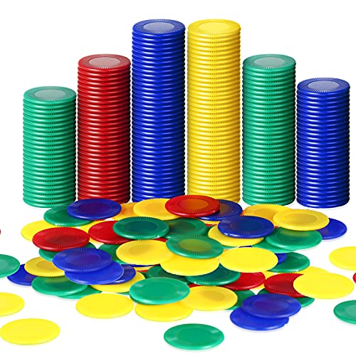 Harrycle* 400 Stück Pokerchips Plastik Pfandmarken Essensmarken Wertmarken Chips Bingo Chips Casino Poker Chip Set Party Spielbelohnung 4 Farben Blanko Zählchips für Mathematik Kinder Lehrer Belohnung von Harrycle