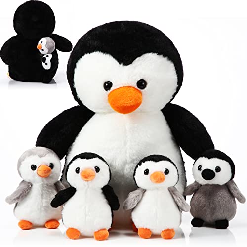 Harrycle 5 Stück Pinguin Plüsch Spielzeug Set 1 Mama Pinguin Stofftier mit 4 Süßen Baby in Ihrem Bauch 35 cm Weicher Kuscheliger Pinguin Plüschtier für Jungen und Mädchen Geburtstag Geschenke von Harrycle