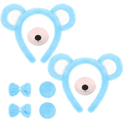 Harrycle 8 Stück Bären Kostüm Zubehör Bären Ohren Stirnband und Schwanz Nase Fliege Set Tier Bär Kostüm für Kinder Erwachsene für Cosplay Halloween Karneval Geburtstag Thema Party(Blau) von Harrycle