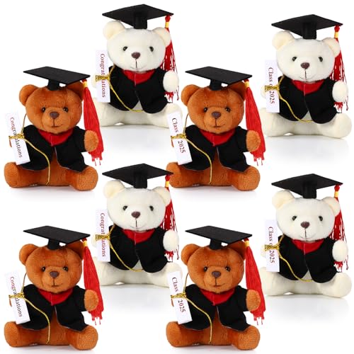 Harrycle 8 Stück Mini Abschluss Bär Stofftier Plüschbär 12 cm Kleine Plüschtier Bär mit Diplom und Doktorhut für 2025 Abschluss Abschlussfeier Party Graduation DIY Deko Geschenk (Schwarzer Hut) von Harrycle