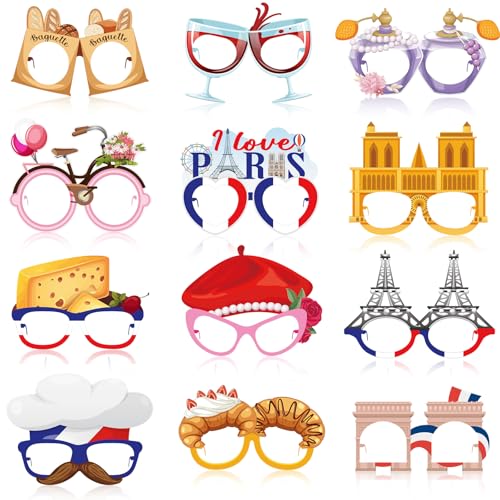 Harrycle Paris-Party-Dekorationen, Frankreich-Thema, Brillen, Papierbrillen, Rahmen, Eiffelturm, Fotokabinen-Requisiten, französische Partygeschenke für Paris, Babyparty, Geburtstagszubehör, 36 Stück Harrycle Paris-Party-Dekorationen, Frankreich-Thema, Brillen, Papierbrillen, Rahmen, Eiffelturm, Fotokabinen-Requisiten, französische Partygeschenke für Paris, Babyparty, Geburtstagszubehör, 36 Stück von Harrycle