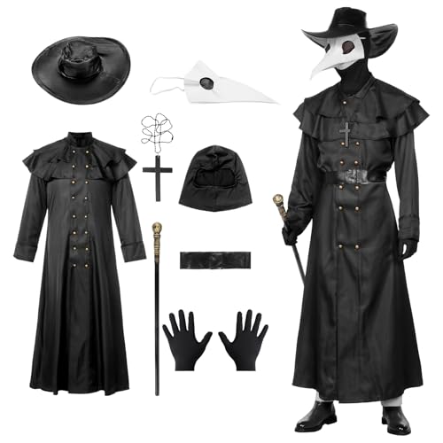 Harsever Pestdoktor Kostüm Pestarzt Halloween Kostüm Krähe Langschnabel Maske Mittelalter Steampunk Windvogelkostüm für Masquerade Ball Party Karneval Cosplay (Damen, S) von Harsever