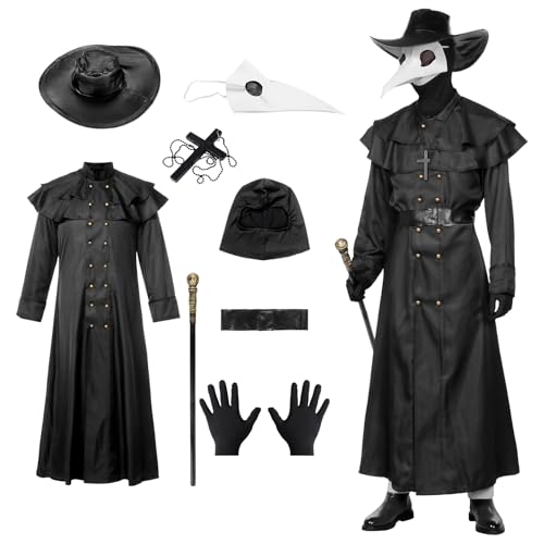 Harsever Pestdoktor Kostüm Pestarzt Halloween Kostüm Krähe Langschnabel Maske Mittelalter Steampunk Windvogelkostüm für Masquerade Ball Party Karneval Cosplay (Herren, M) von Harsever