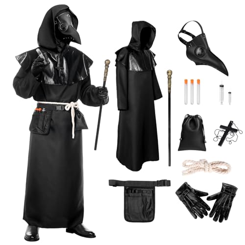 Harsever Pestdoktor Kostüm Herren Pestarzt Kostüm Halloween Mittelalter Steampunk Cosplay Halloween Maske Kostüm mit Accessoire Set für Halloween Karneval Party von Harsever