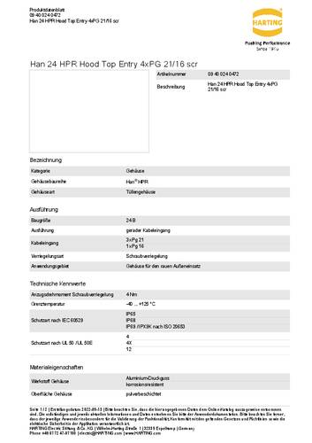 Harting Tüllengehäuse 09 40 024 0472 09 40 024 0472 1St. von Harting