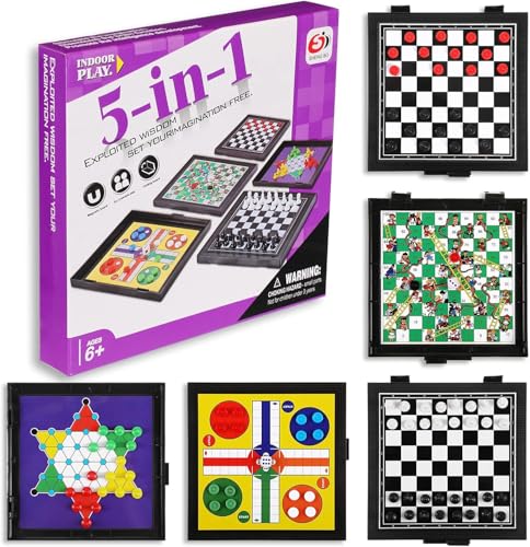 5 in 1 Kleine Dame Brettspiel Set, Reisespiel Straße, Flug Reise Essentials Reise Schach Dame für Reise Camping Aktivitäten, Partyspiel für Teenager von Harxin