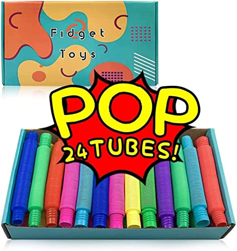 24 Stück Mini Pop Tubes Sensorisches Spielzeug, Buntes Dehnbares Tubenspielzeug, Pop Tube Fidget Spielzeug für Partygeschenke, Stressabbau von Harxin