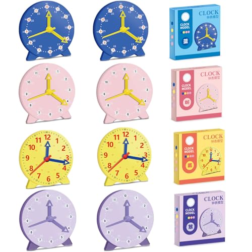Harxin 8 Stück Lernuhr, Lernspiel Uhr, Zeitunterrichts und Demonstrationsuhrmodell, Lernressourcen für Kinder in der frühen Bildung, 4 Zoll 12/24 Stunden ab 3 Jahren von Harxin