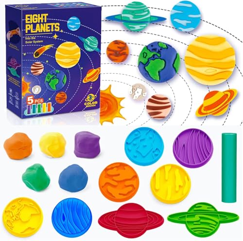 Harxin Sonnensystem Thema Teig Werkzeug Set, Planeten Teig Zubehör Spielzeug, Weltraum Spielspielzeug Sets für Kinder, Knetsets für Kinder im Alter von 2-4 Jahren, Geschenk für Mädchen & Jungen von Harxin