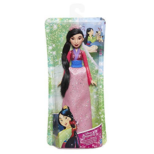 Disney Prinzessin Mulan Schimmerglanz Modepuppe mit glitzerndem Rock, Krone und Schuhen, Spielzeug für Mädchen ab 3 Jahren von Hasbro
