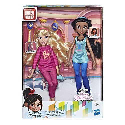 Disney Prinzessinnen Comfy Squad Jasmine und Aurora, Puppen zum Film Chaos im Netz mit Freizeit-Outfit und Zubehör von Hasbro Disney Prinzessin