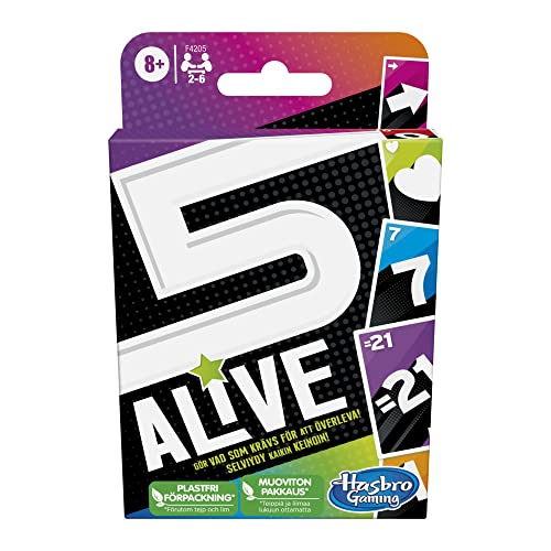 Hasbro Gaming 5 Alive-Kartenspiele, High-Tempo-Spiele für Kinder und Familien, Familienspiele, schnelle Kartenspiele für 2 bis 6 Spieler (Deutsch/Finnisch) von Hasbro Gaming